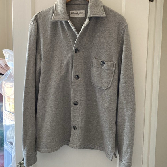 Officine Generale French Terry Button-Up Shirt Sweatshirt Heather Grey Fleece - Picture 4 of 8